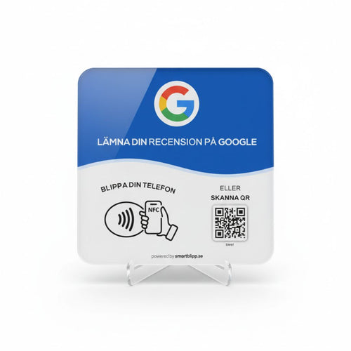Google recensionsskylt med NFC och QR-kod – Smart Blipp