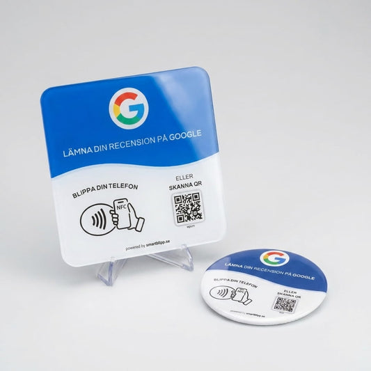 Google Recensionsskylt + Recensionsklistermärke – NFC & QR-kod