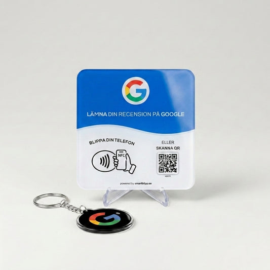 Google Recensionsskylt + Recensionsnyckelring – NFC & QR-kod Bundle