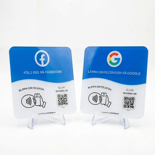 Google + Facebook Skyltar Bundle – NFC & QR-kod