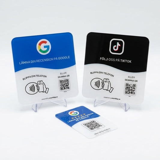 Google + TikTok Skyltar + Google Recensionskort Bundle – NFC & QR-kod
