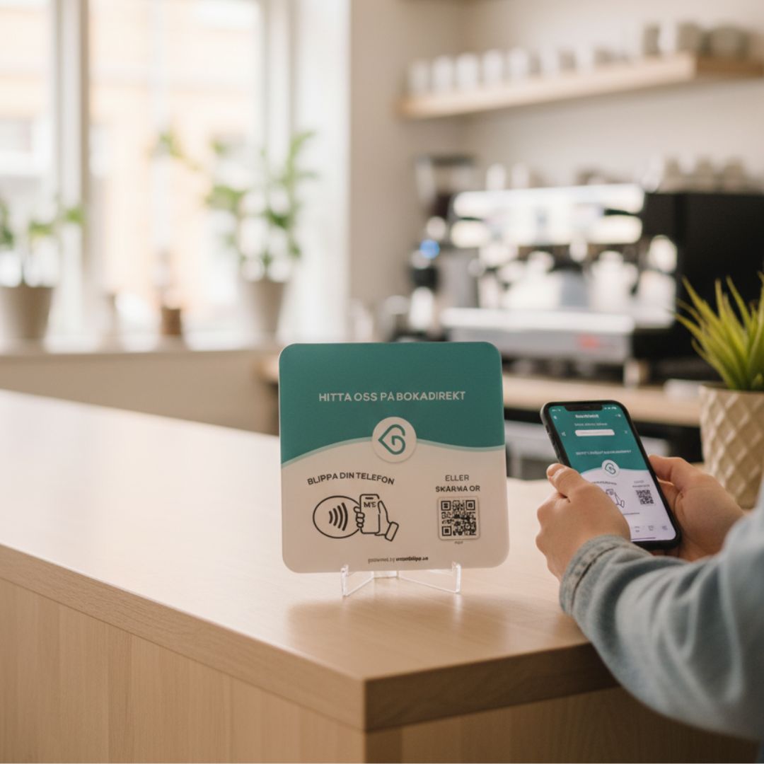 Bokadirekt skylt - NFC & QR kod - SmartBlipp