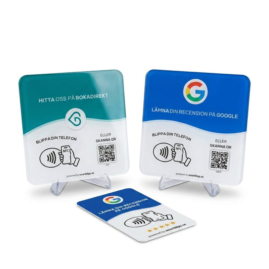 Google + Bokadirekt Skyltar + Google Recensionskort Bundle – NFC & QR - kod - SmartBlipp