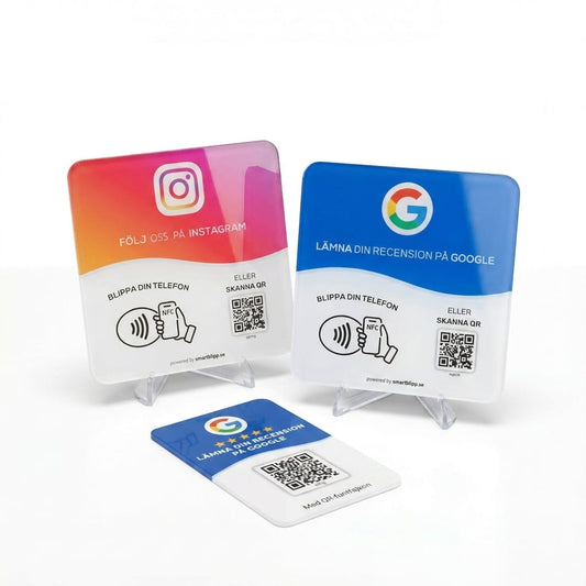 Google + Instagram Skyltar + Google Recensionskort Bundle – NFC & QR - kod - SmartBlipp