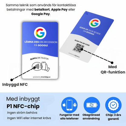 Google recensionskort 3-pack med NFC och QR-kod – Smart Blipp sverige